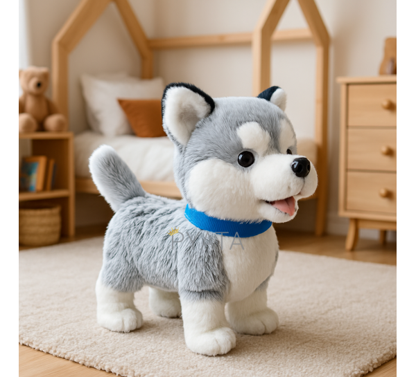 Дитяча м'яка інтерактивна іграшка собачка на повідку (ходить, гавкає, співає, рухає язичком) "Хаскі" 30см (AX)