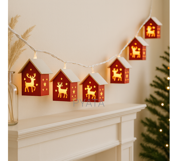 Святкова світлодіодна гірлянда з декоративними будиночками 3 м, 20 LED, тепле біле світло, USB, MA755(ARSH)