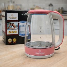 Электрический стеклянный прозрачный чайник с подсветкой Crownberg CB-9410 2200 Вт 1,7 л Розовый