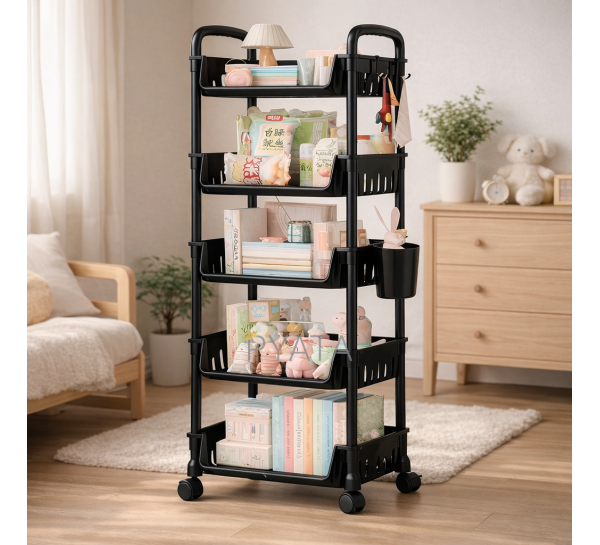 Металлический органайзер-этажерка на колесиках 5 ярусов (SHAF)