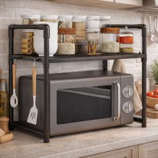 Двоярусна полиця-стелаж для мікрохвильової печі 51×50,5×27 см з гачками (SHAF)