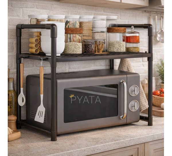 Двухъярусная полка-стеллаж для микроволновки 51×50,5×27 см с крючками (SHAF)