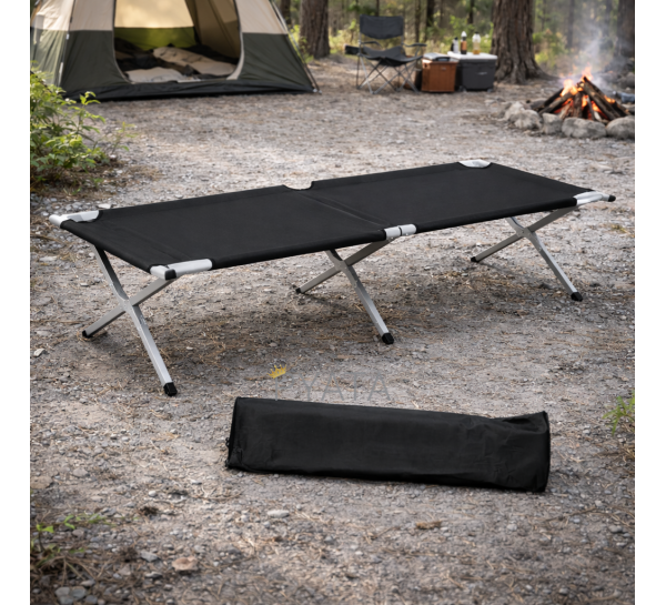 Кровать раскладная туристическая НАТО 190х70 см с чехлом, армейская раскладушка, цвет черный (YAS)
