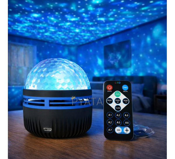 Настільний нічник-проектор з пультом керування від USB LED Q6 STAR LIGHT (Type-C) 2503 (206)