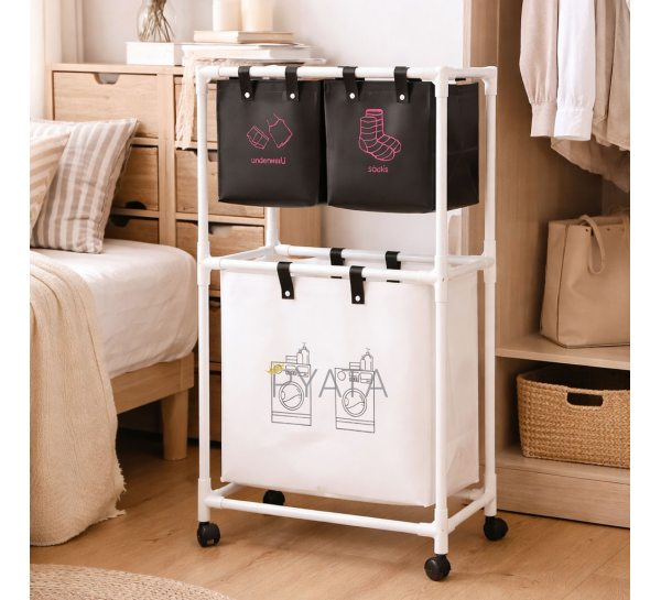 Кошик-органайзер для білизни Dirty Laundary 1035 на 3 відсіки на колесах 95×55×25 см (AMN)