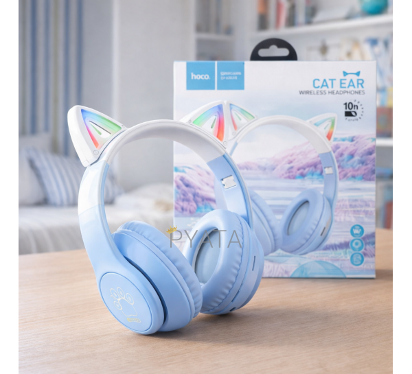 Бездротові дитячі накладні Bluetooth навушники HOCO W42 Cat Ears over-ear "Котячі вушка" Блакитний (206/93708)