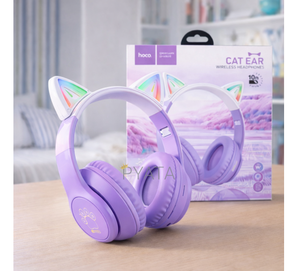 Бездротові дитячі накладні Bluetooth навушники HOCO W42 Cat Ears over-ear "Котячі вушка" Фіолетовий (206/93708)