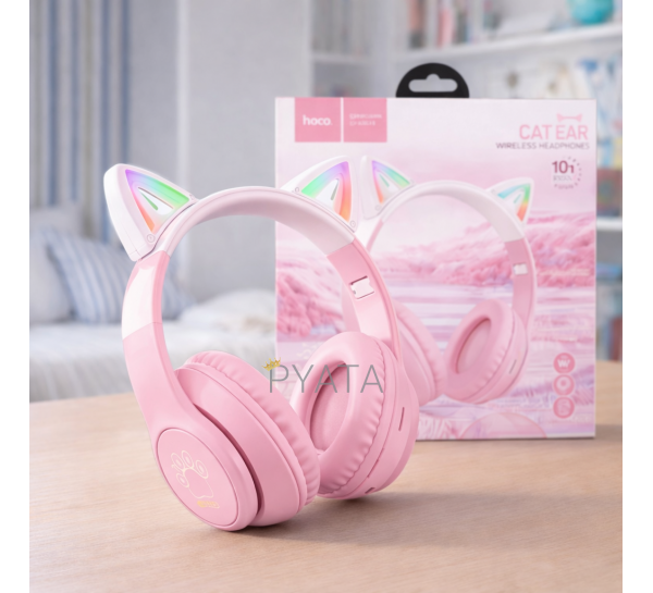Бездротові дитячі накладні Bluetooth навушники HOCO W42 Cat Ears over-ear "Котячі вушка" Рожевий (206/93708)