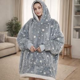 Жіноче домашнє худі-плед світиться в темряві з зірками Stars Dream One size Сірий (509/14700)