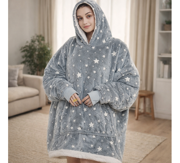 Жіноче домашнє худі-плед світиться в темряві з зірками Stars Dream One size Сірий (509/14700)