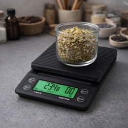 Кухонные весы Yieriy с таймером для кофе 5кг 0,1г влагостойкие (509/3466)