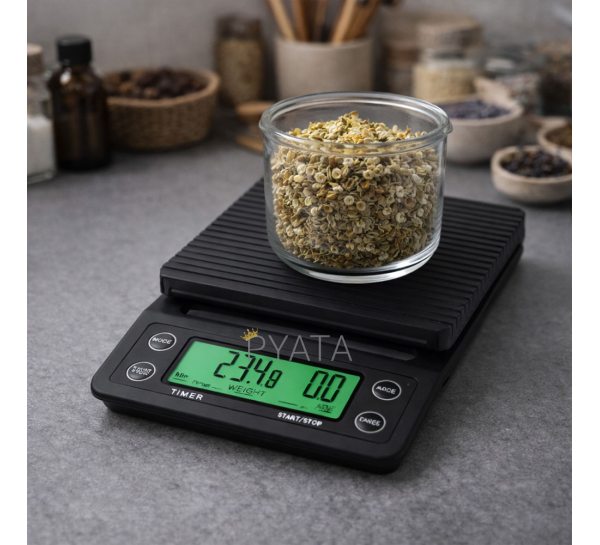 Кухонные весы Yieriy с таймером для кофе 5кг 0,1г влагостойкие (509/3466)