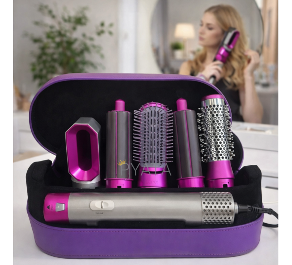 Стайлер-фен для волосся 5в1HAIR BRUSH фен щітка гребінець для укладання в кейсі, Фіолетовий (509/3305)