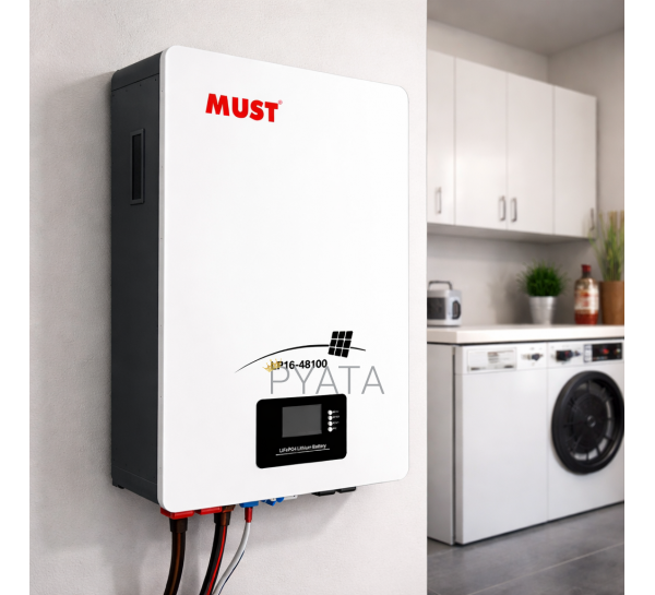 Гібридний настінний інвертор-перетворювач напруги MUST LP16-48100 LiFePO4, 51.2V 100AH 5кВт (ISML)