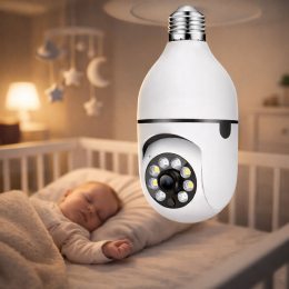 Камера відеоспостереження Wi-Fi E27 з поворотом 360°, нічним баченням та двостороннім зв’язком, біла (205/2421)