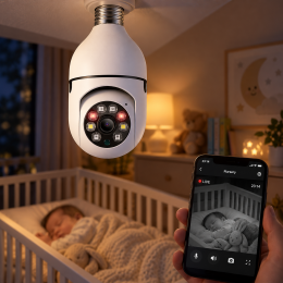 Камера видеонаблюдения Wi-Fi E27 с поворотом 360°, ночным видением и двусторонней связью, белая (Х26)
