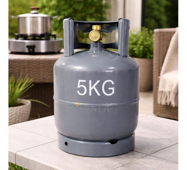 Газовий металевий балон 12 л з вітрозахистом 5 кг, Сірий