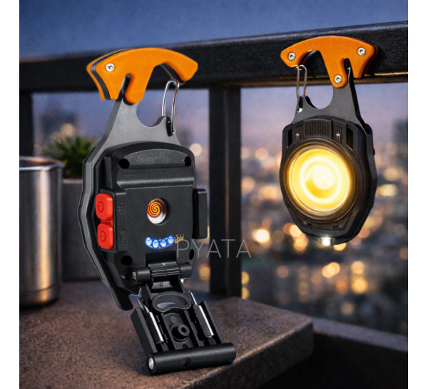 Ліхтар на карабіні,акумуляторний,7 режимів, ніж, запальничка, викрутка, магніт 500mAh (205/2907)