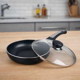 Алюмінієва сковорода з антипригарним покриттям, індукційне дно, скляна кришка MR-1203-22 22 см (235)