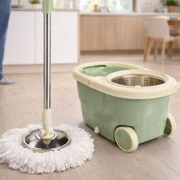 Відро зі шваброю з автоматичним віджимом та колесами, набір для вологого прибирання 360° (1-2718)