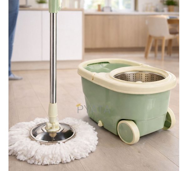 Відро зі шваброю з автоматичним віджимом та колесами, набір для вологого прибирання 360° (1-2718)