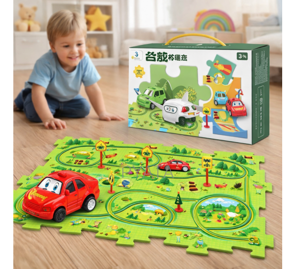 Розвиваюча дитяча іграшка-пазл з машинками 5PCS Rail Car Зелений (509/3548)