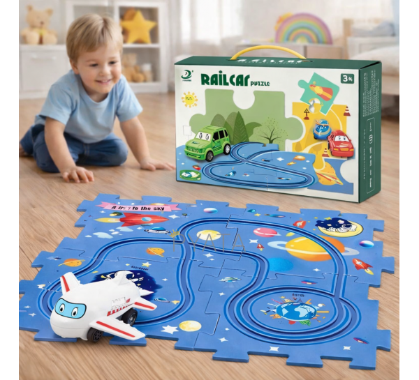 Розвиваюча дитяча іграшка-пазл з машинками 5PCS Rail Car Синій (509/3548)