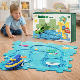 Розвиваюча дитяча іграшка-пазл з машинками 5PCS Rail Car Блакитний (509/3548)