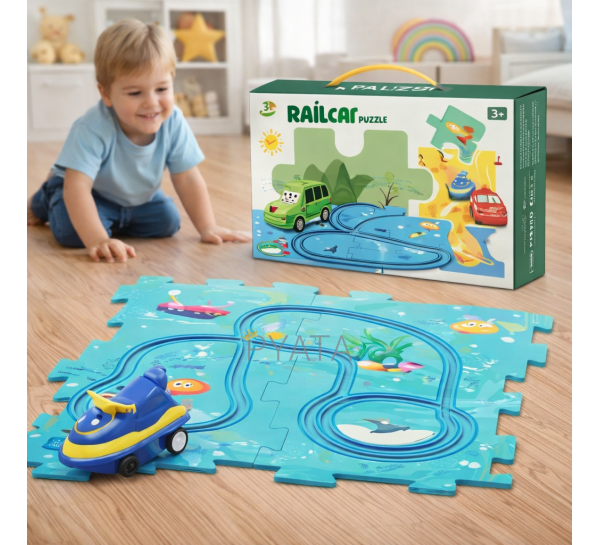 Розвиваюча дитяча іграшка-пазл з машинками 5PCS Rail Car Блакитний (509/3548)