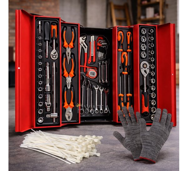 Универсальный набор инструментов в трехсекционном ящике 168 предметов (JM/5468)