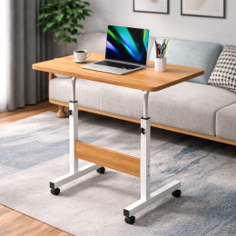 Комп'ютерний приліжковий стіл для ноутбука на колесах з регулюванням висоти 60х40 см Світле дерево (509/4663)