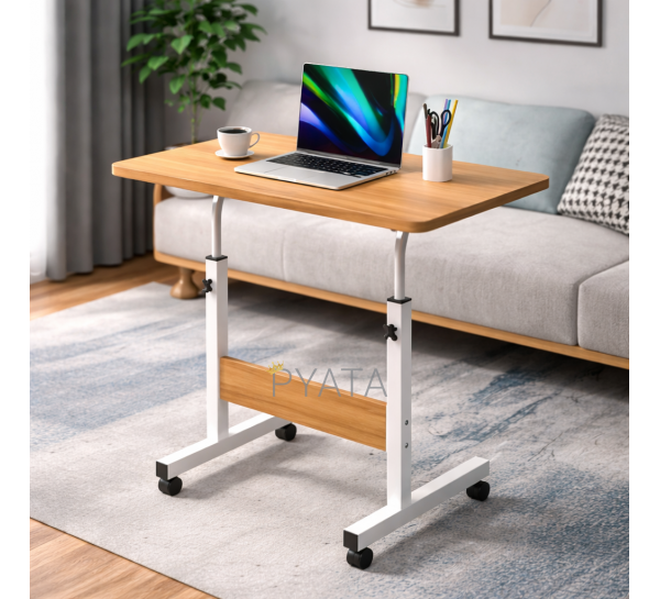 Комп'ютерний приліжковий стіл для ноутбука на колесах з регулюванням висоти 60х40 см Світле дерево (509/4663)