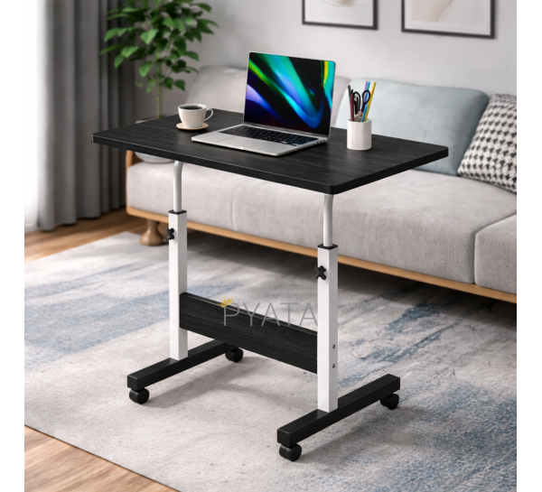 Комп'ютерний приліжковий стіл для ноутбука на колесах з регулюванням висоти 60х40 см Темне дерево (509/4663)