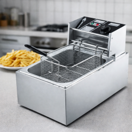 Електрична фритюрниця з неіржавкої сталі 6 л електрична заглибна фритюрниця з кришкою (509/4659)