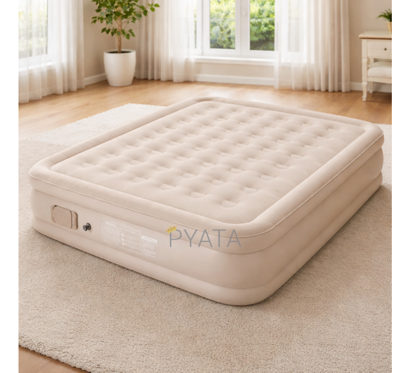 Надувний портативний двомісний домашній матрац з вбудованим насосом 200х150х25 см