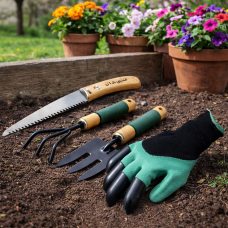 Набор садовых инструментов Garden Tools 4в1(перчатки с когтями, разрыхлитель, садовая вилка, пила)