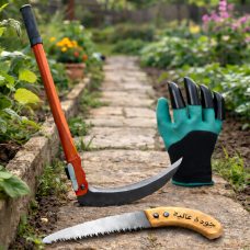 Набор садовых инструментов Garden Tools 4в1(перчатки с когтями, складная коса, пила) Набор садовых инструментов Garden Tools 4в1(перчатки с когтями, складная коса, пила)