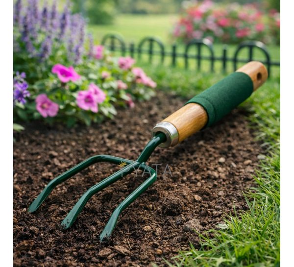 Садовий розпушувач Garden Tools 30,5 см з дерев'яною ручкою та трьома зубцями для ґрунту (YAB)