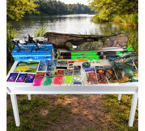 Професійний набір рибалки PRO 30 предметів №2, 2 вудилища 2,7 м, котушки Cobra CB440 та аксесуари, Зелений