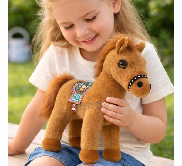 Плюшева іграшка Кінь із сідлом 22,5 см м'яка дитяча декоративна  для дітей, Коричневий (OX)