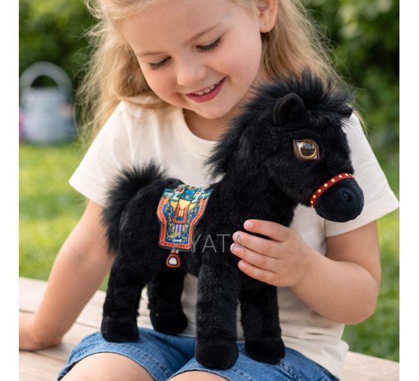 Плюшева іграшка Кінь із сідлом 22,5 см м'яка дитяча декоративна  для дітей, Чорний (OX)