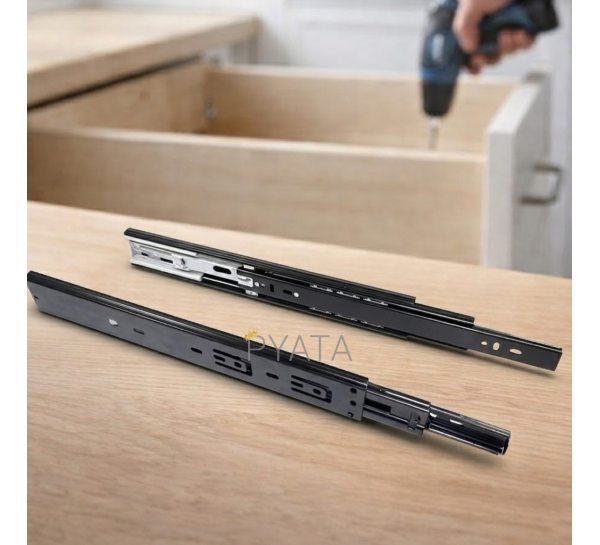 Напрямні кулькові телескопічні 250 мм з доводчиком посилені чорні, повне висування (Х19/10680)