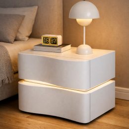 Приліжкова тумба MBXFO1 біла з LED підсвіткою, екошкіра 50×43×42 см (Х59/17583)