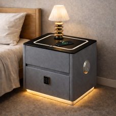 Тумба прикроватная QYJXF02 из экокожи LED подсветка, беспроводная зарядка Qi, USB, колонка, Серый (Х59/17586) Тумба прикроватная QYJXF02 из экокожи LED подсветка, беспроводная зарядка Qi, USB, колонка, Серый (Х59/17586)