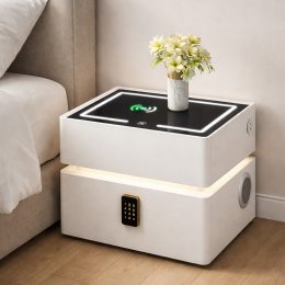 Тумба приліжкова XF01 з Bluetooth колонкою, зарядкою Qi, LED підсвіткою та USB 50×41×48, Білий (Х59/17588)