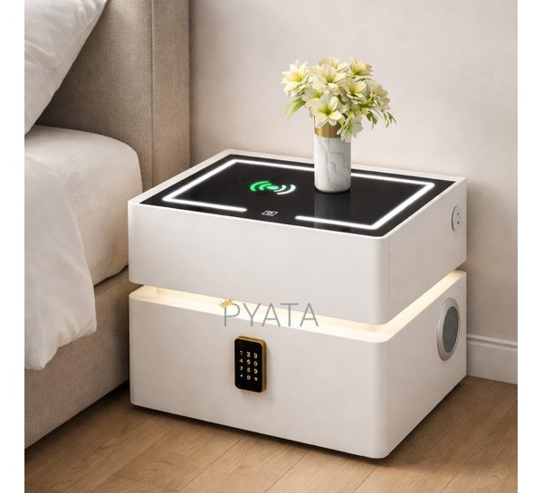 Тумба приліжкова XF01 з Bluetooth колонкою, зарядкою Qi, LED підсвіткою та USB 50×41×48, Білий (Х59/17588)