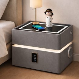 Тумба приліжкова XF01 з Bluetooth колонкою, зарядкою Qi, LED підсвіткою та USB 50×41×48, Сірий (Х59/17589)