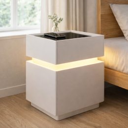 Смарт-тумба XXF02 из экокожи с LED подсветкой и беспроводной зарядкой 40×40×51см, Белый (Х59/17592)