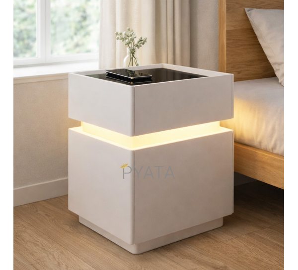 Смарт-тумба XXF02 из экокожи с LED подсветкой и беспроводной зарядкой 40×40×51см, Белый (Х59/17592)