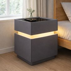 Смарт-тумба XXF02 з екошкіри з LED підсвіткою, бездротовою зарядкою 40×40×51см, Сірий (Х59/17593)